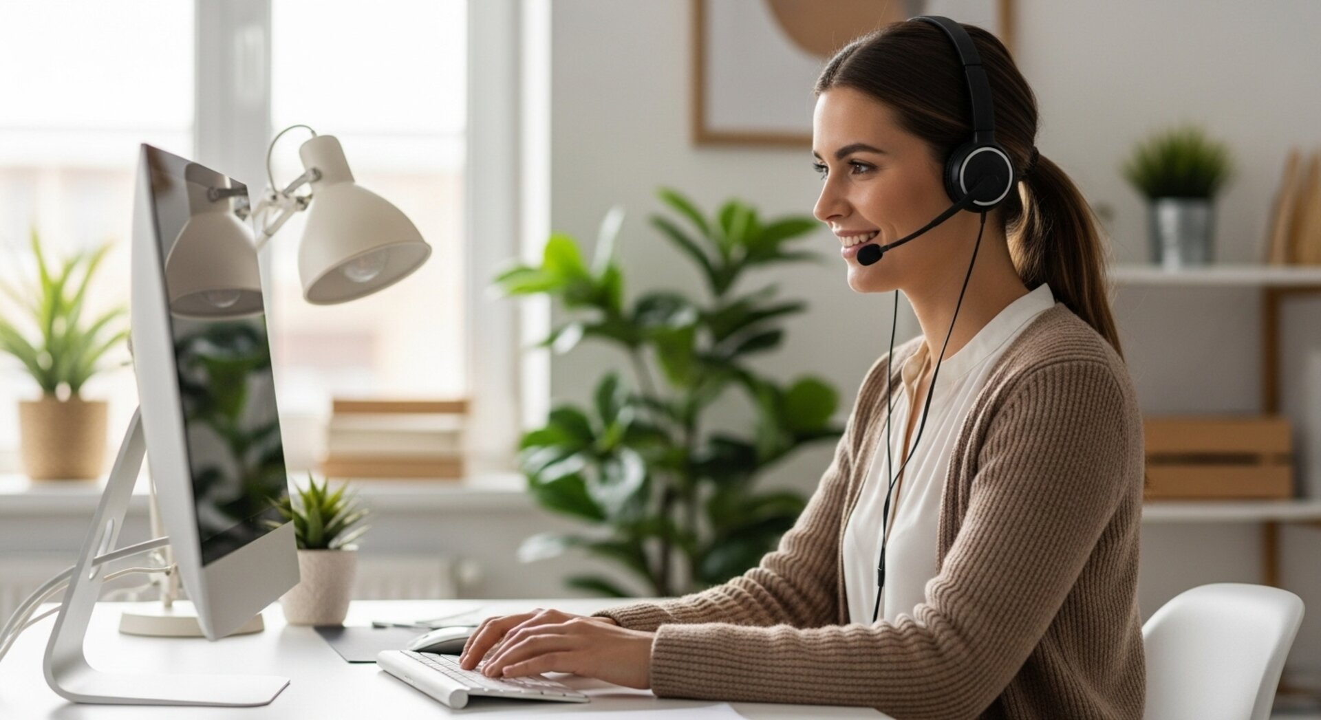 Friendly customer support agent helping customers with care and attention